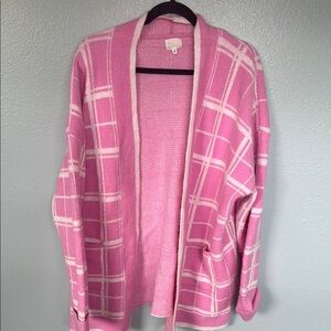 DEE ELLY XL Pink Plaid Women's Sweater